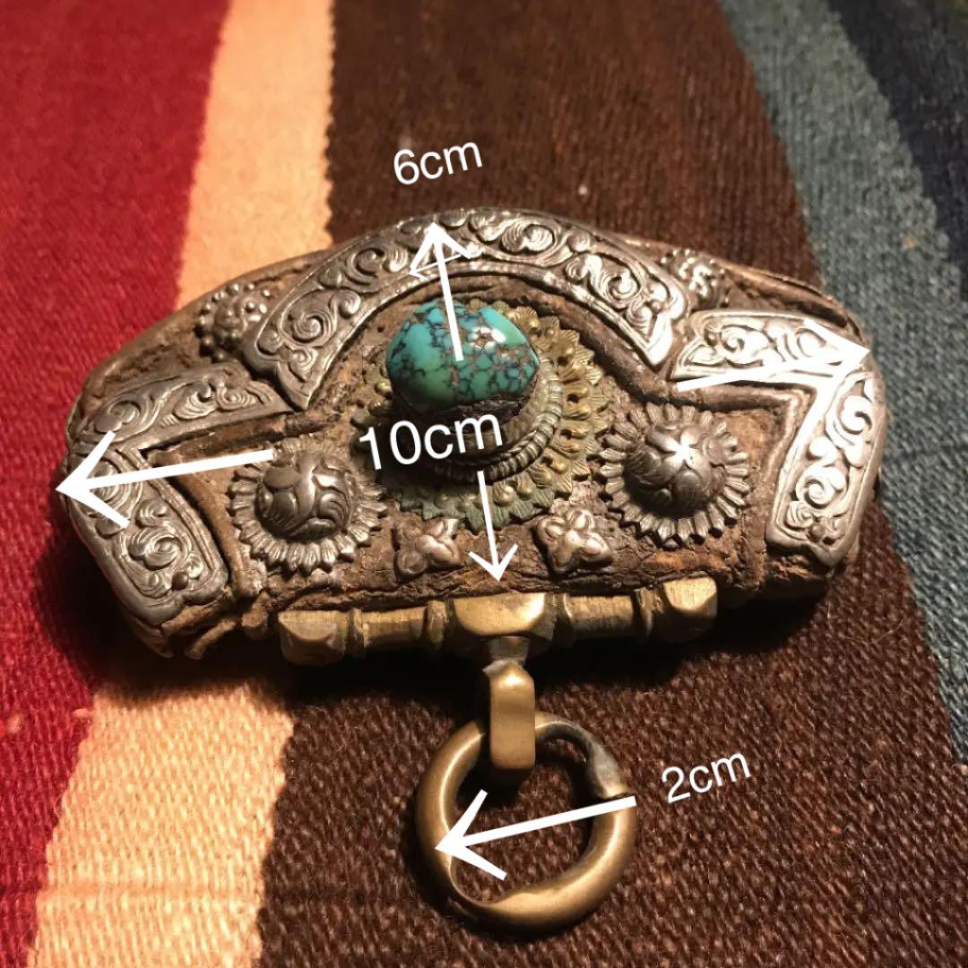 チベッタントルコ石　アンティークレザークラフト　シルバーワーク