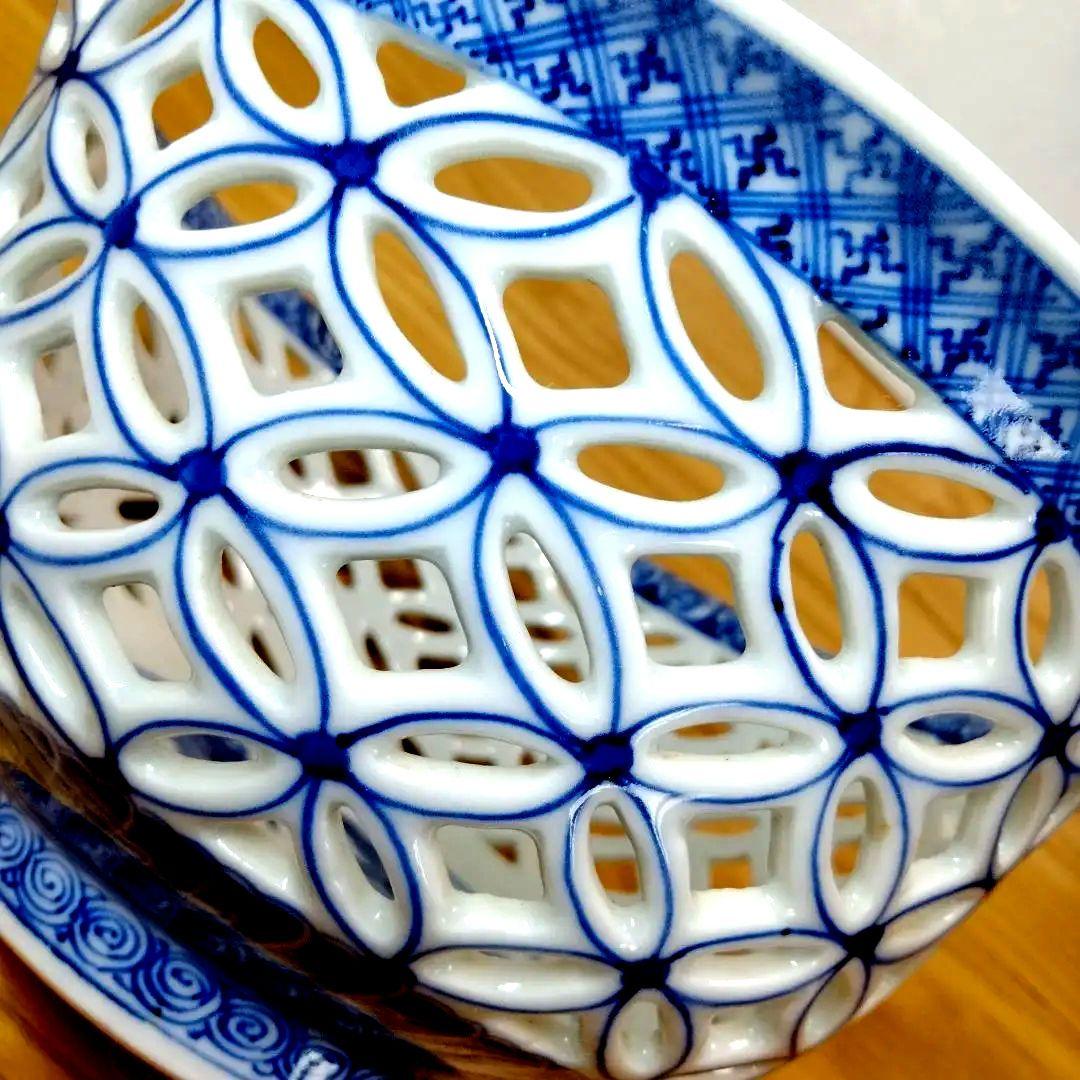 ☆ 平安春峰 清水焼 七宝透かし鉢