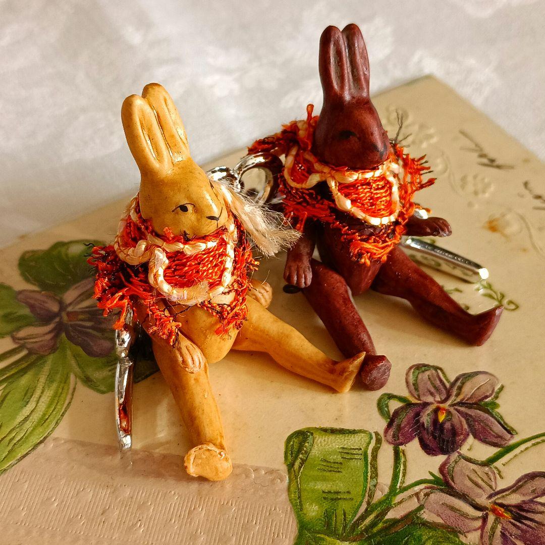 ドイツ アンティーク ウサギ 陶器 フィギュア 2体 ビスクドール ミニョネット