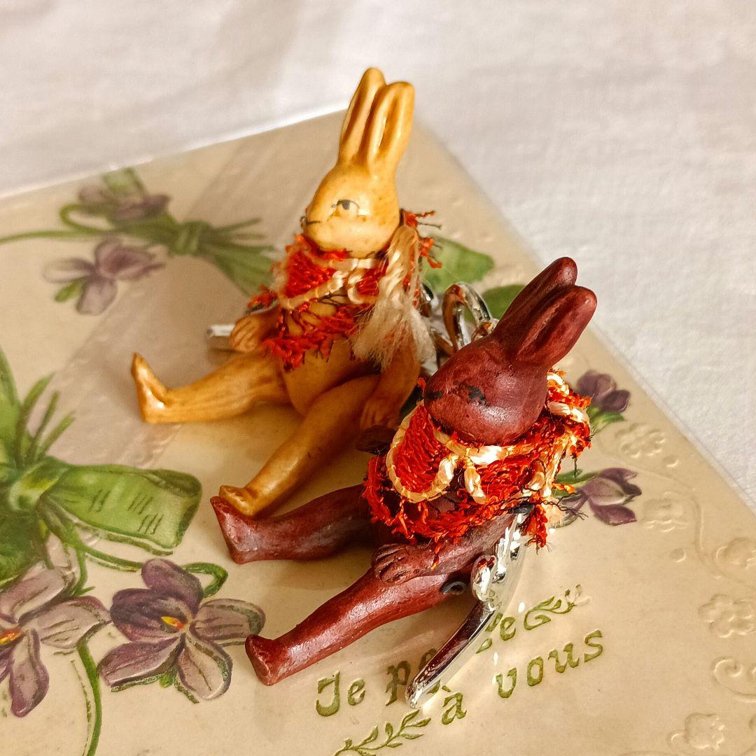 ドイツ アンティーク ウサギ 陶器 フィギュア 2体 ビスクドール ミニョネット