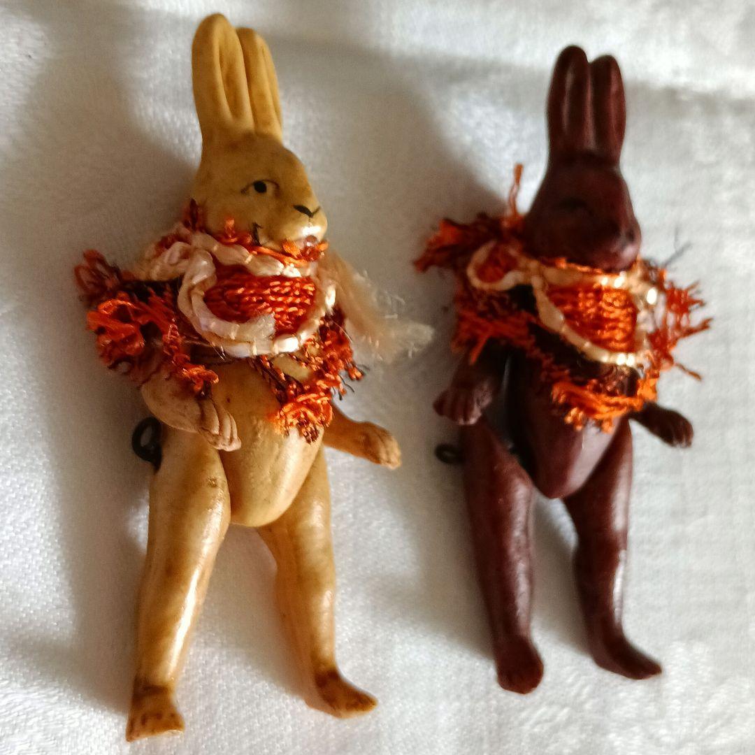 ドイツ アンティーク ウサギ 陶器 フィギュア 2体 ビスクドール ミニョネット