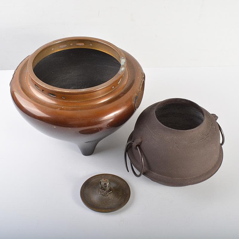 茶道具　鋳師　吉田和正造　唐銅　朝鮮風炉　鉄釜添　共箱　M　6072C