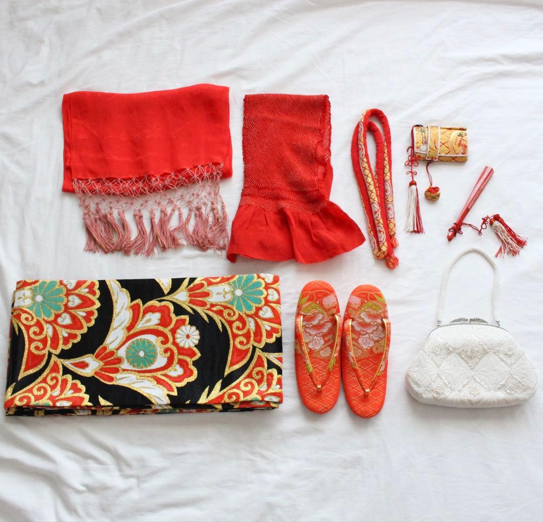 七五三 7歳 女の子 子供 アンティーク 着物 帯 セット