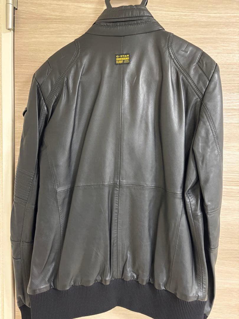 【未使用】ジースターロゥ レザーボンバージャケット　牛革　リブ　金ボタン　黒