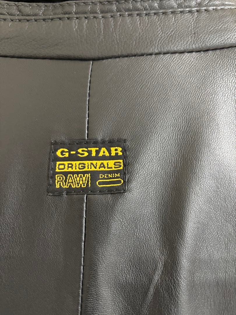 【未使用】ジースターロゥ レザーボンバージャケット　牛革　リブ　金ボタン　黒