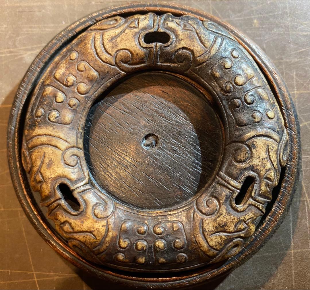 古墨玉　和田玉 瑞獣　鑑賞台３点セット ・ヴィンテージ　レア 鼻煙壺・台湾茶器