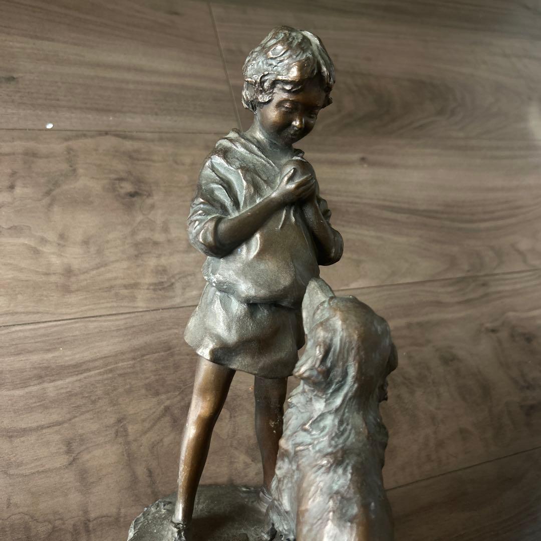 高岡作家　大道寺光弘 作 『フレンズ』 ブロンズ　少女と犬置物　重約4000克