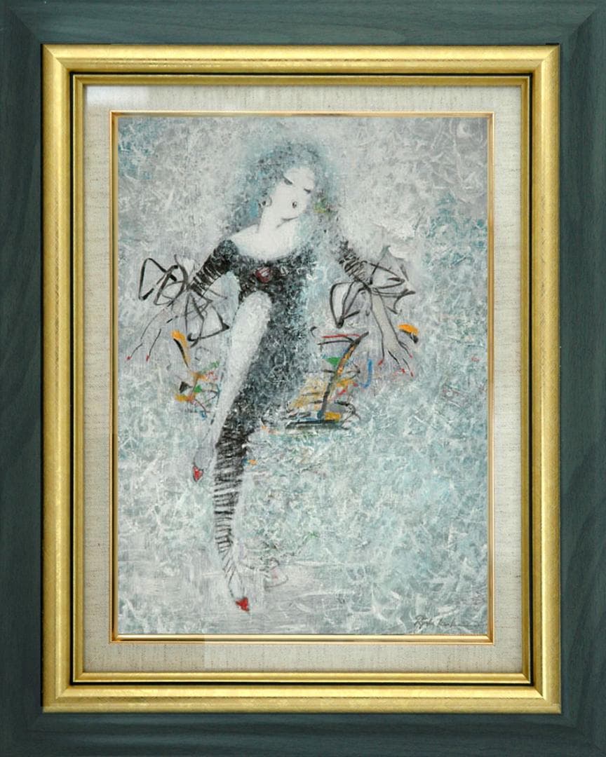 油絵 菅家令子 絵 絵画インテリア 額付(黒) uF6-010711 人物 女性