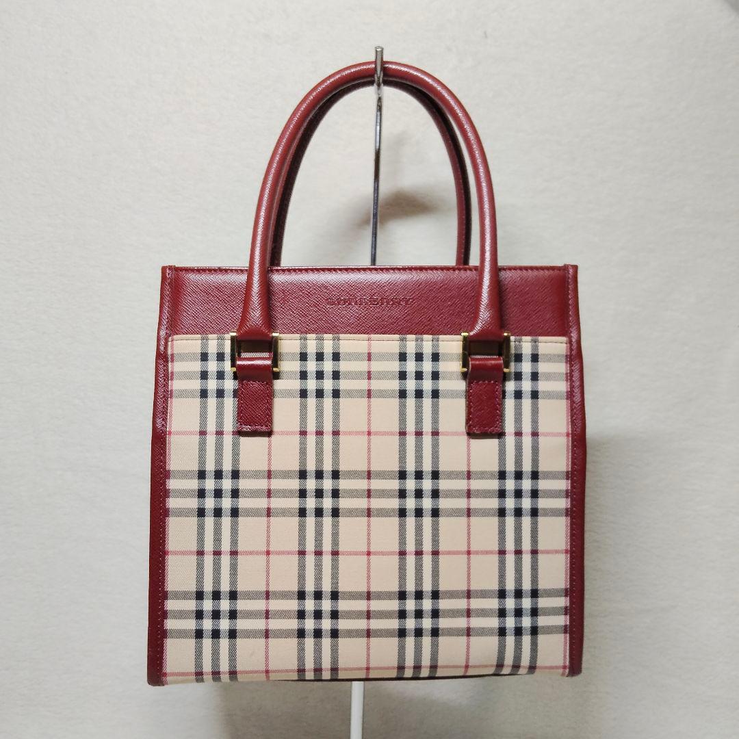 高級 バーバリー サフィアーノレザー ノバチェック ハンドバック
