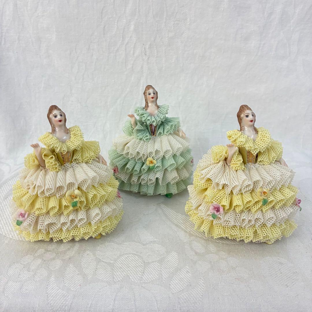 アイリッシュドレスデン レース陶器人形 \"Rosa\" 3体セット③
