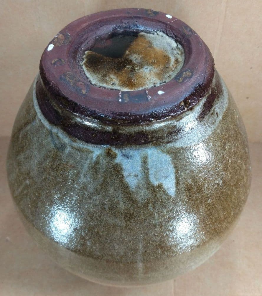 人間国宝 濱田庄司(浜田庄司) 掛分肩紐花瓶【濱田友緒識箱】益子焼 誂え桐箱