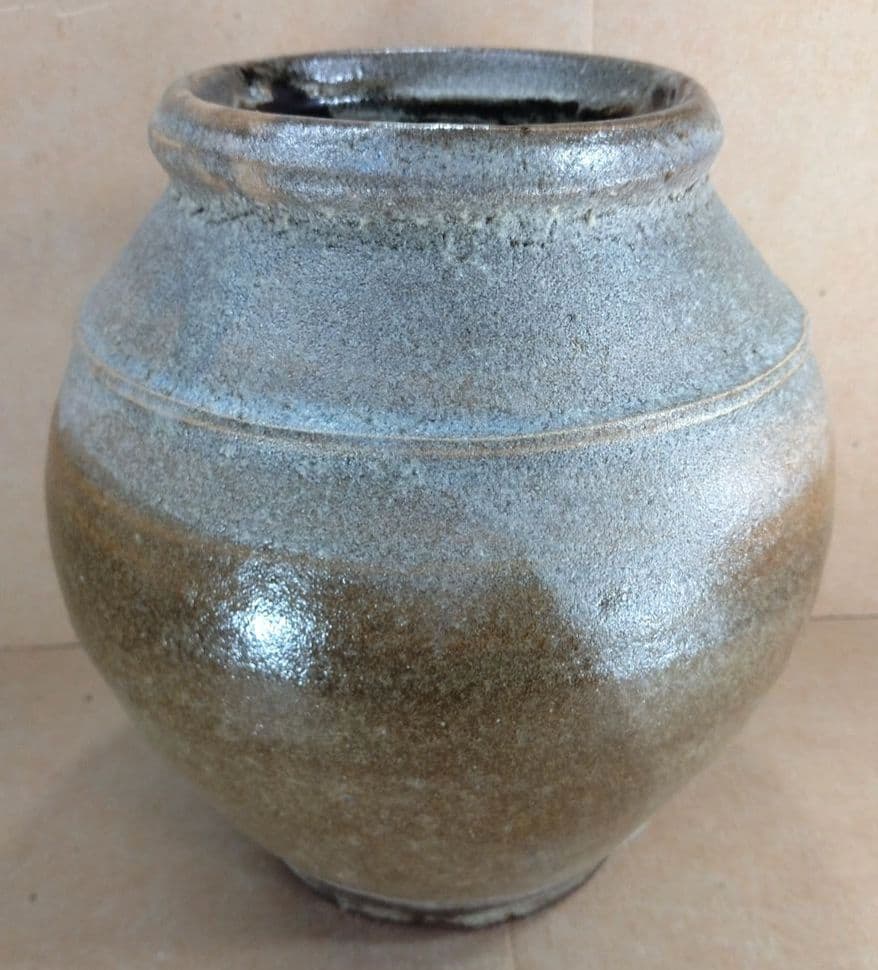 人間国宝 濱田庄司(浜田庄司) 掛分肩紐花瓶【濱田友緒識箱】益子焼 誂え桐箱