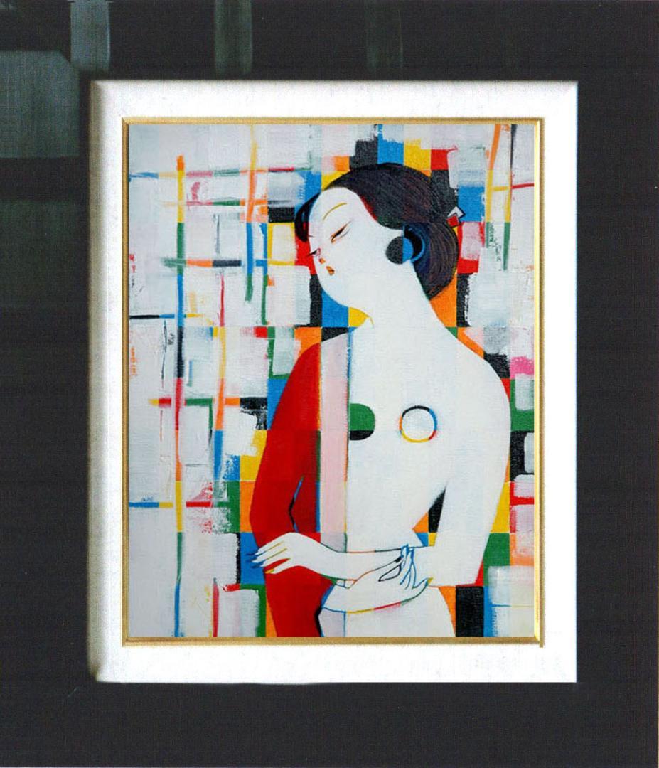 油絵 菅家令子 絵 絵画インテリア 額付(黒) uF6-010911 人物 女性