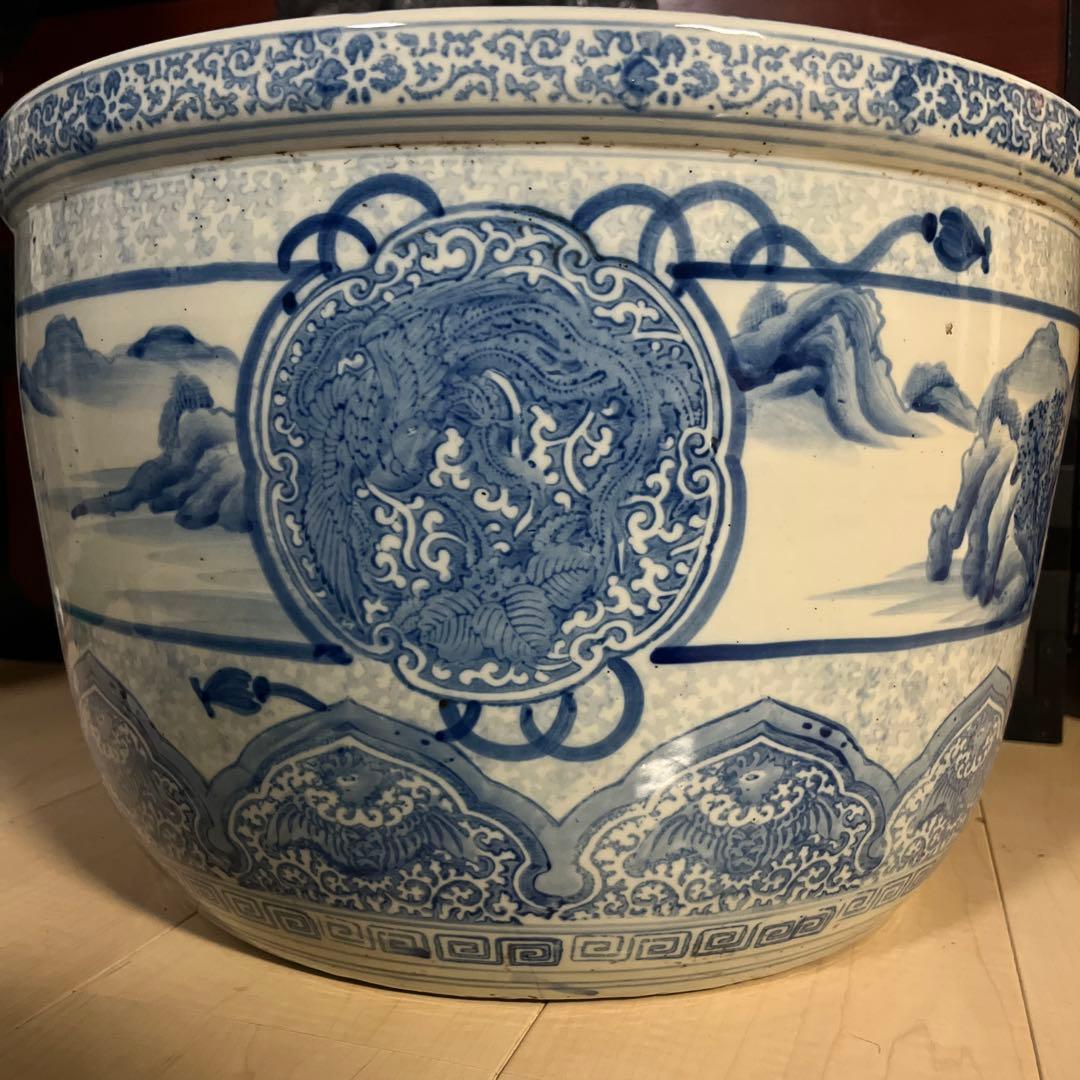 青白い陶器の火鉢 昭和レトロ　インテリア