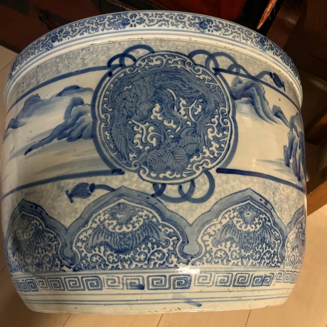 青白い陶器の火鉢 昭和レトロ　インテリア