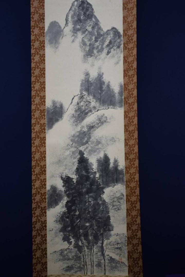 真作/野村一生/水墨山水図/桐共箱太巻二重箱付/布袋屋掛軸HE-217