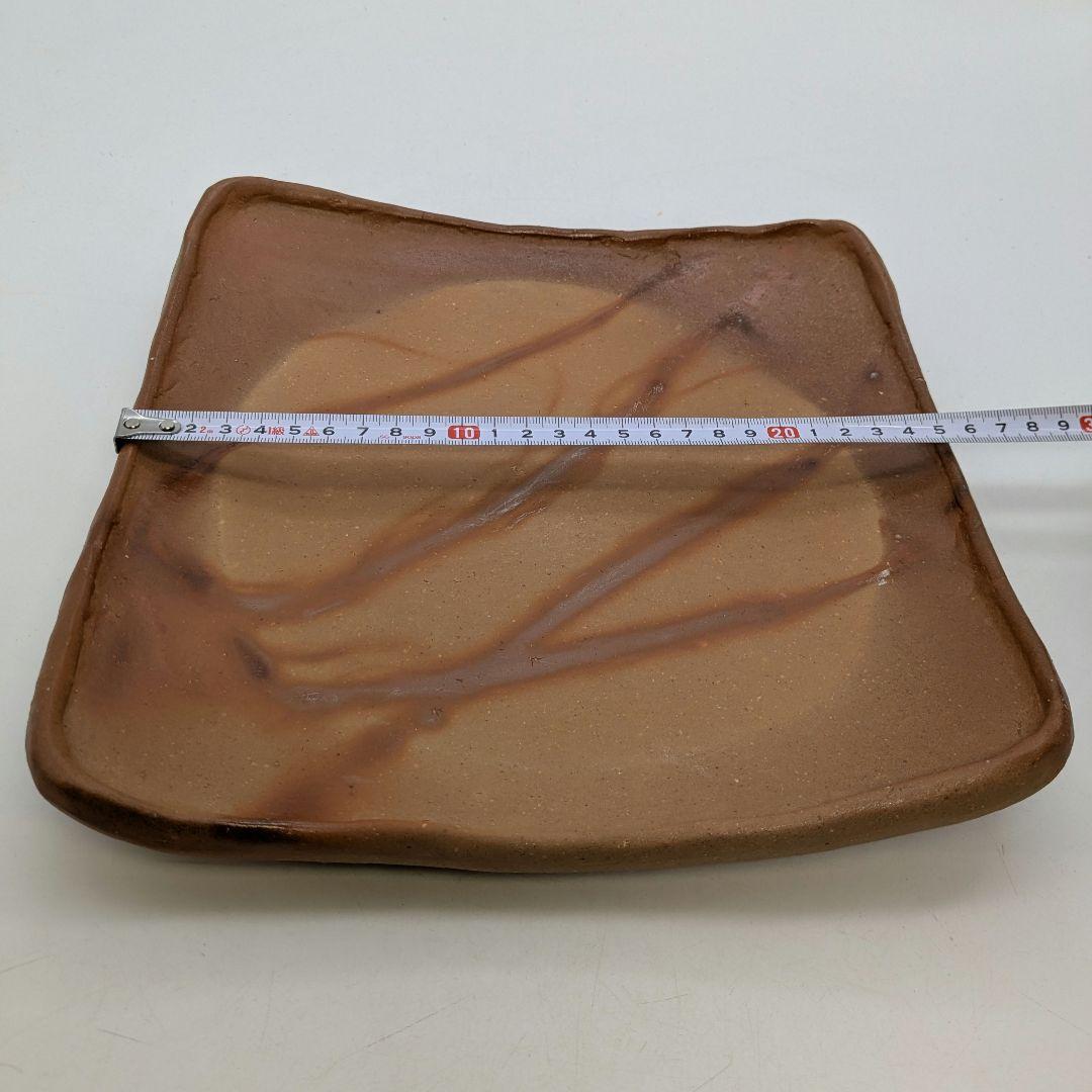 伊勢崎紳 備前焼 角皿 共箱共布栞 食器 緋襷 中皿 盛り皿 四方皿 和食器