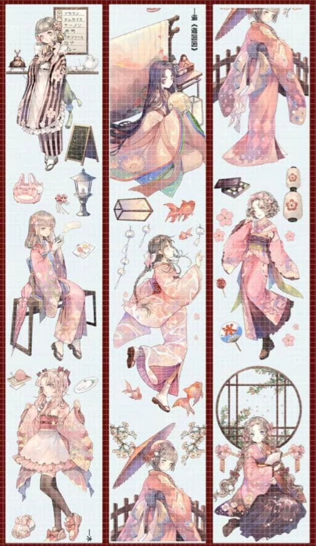 《在庫処分セール》海外　人物　マスキングテープ　墨魚 普通pet　6点