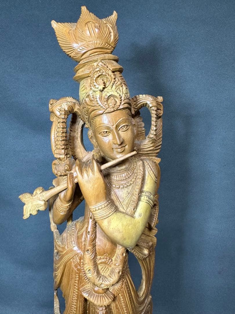 インド　白檀　木彫り　弁財天　仏教美術　仏像 骨董 木像　木製　仏教　密教