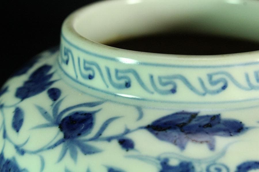 中国美術 青花 纏枝蓮花鳳紋 壷(K-A727)