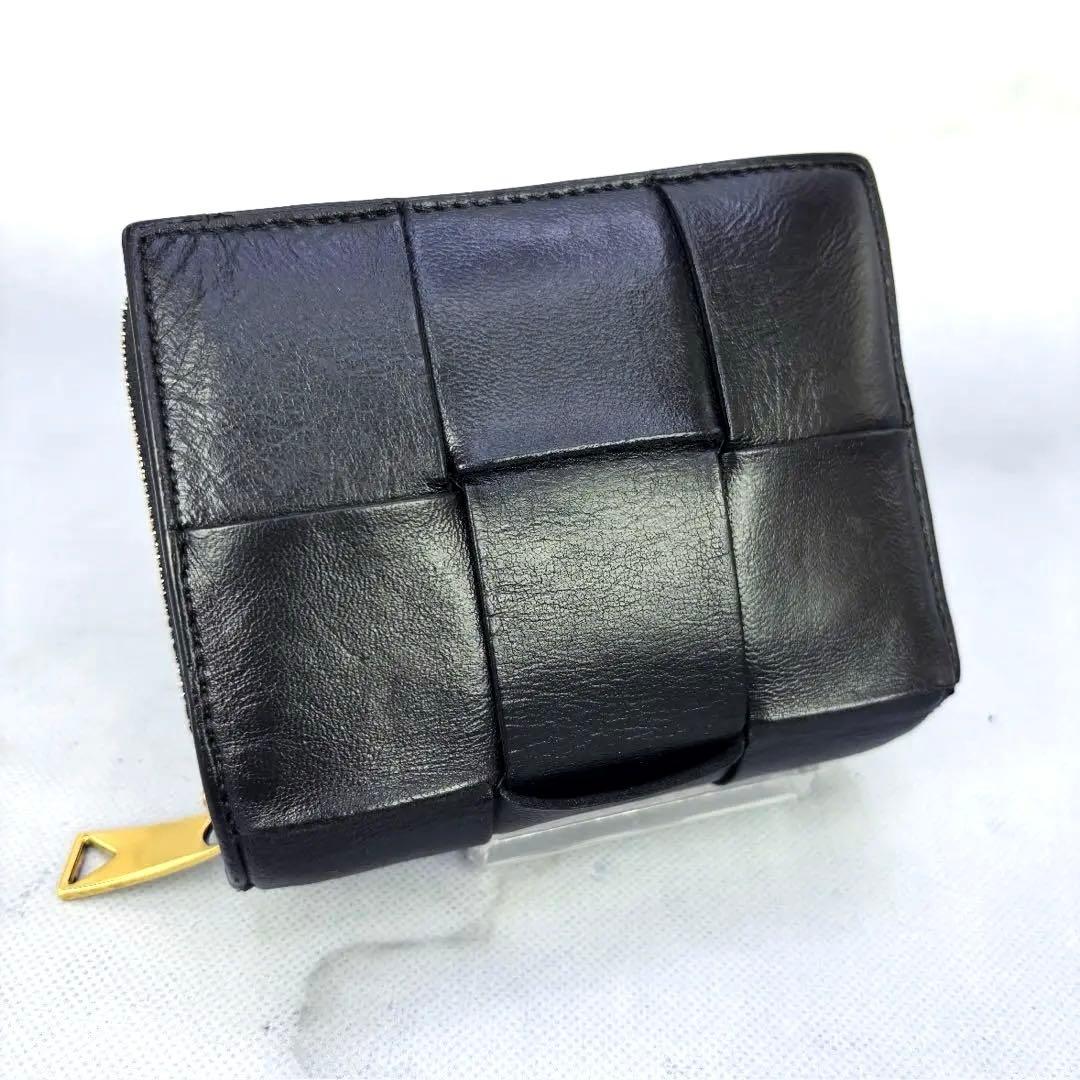 BOTTEGA VENETA スモール カセット 二つ折りファスナーウォレット黒