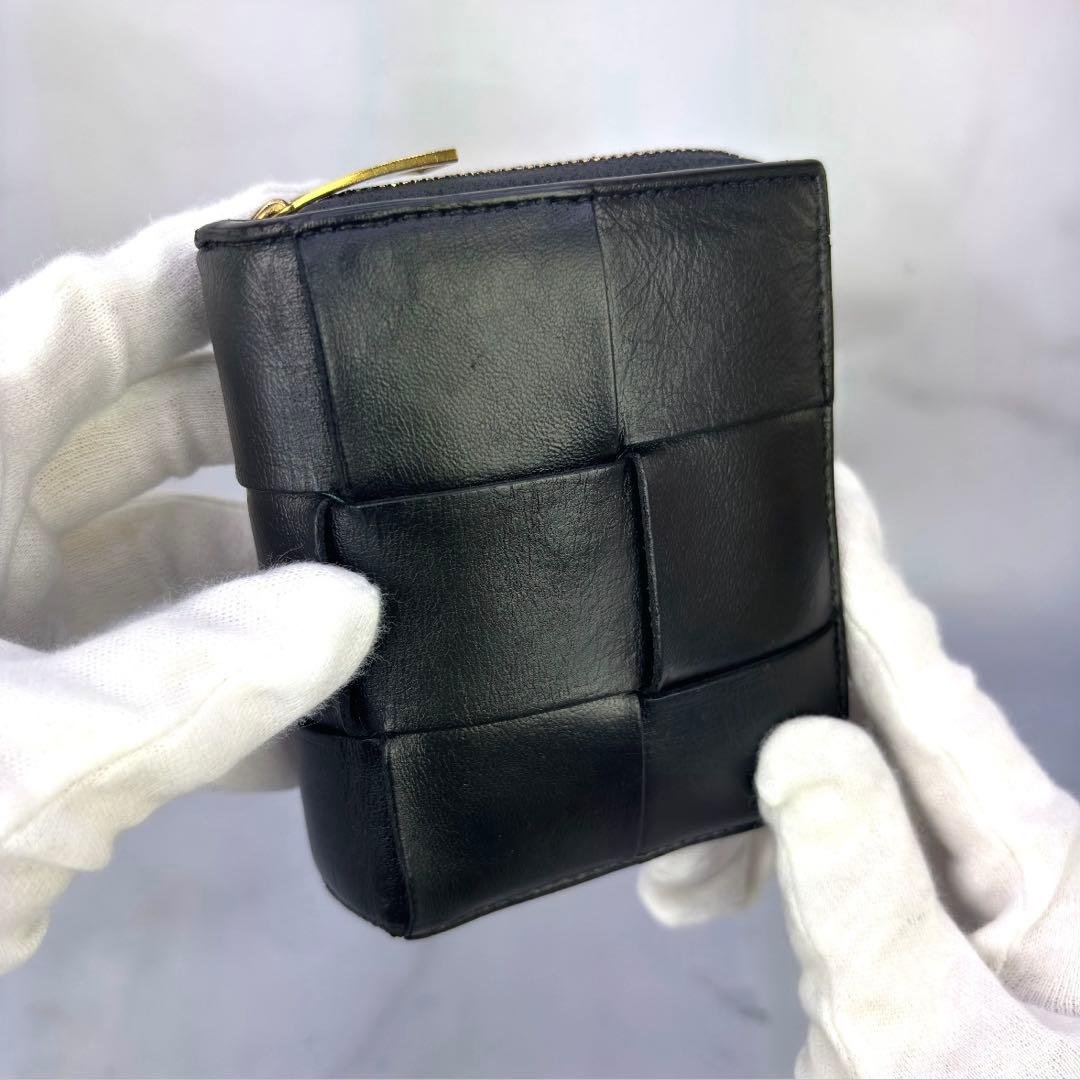 BOTTEGA VENETA スモール カセット 二つ折りファスナーウォレット黒