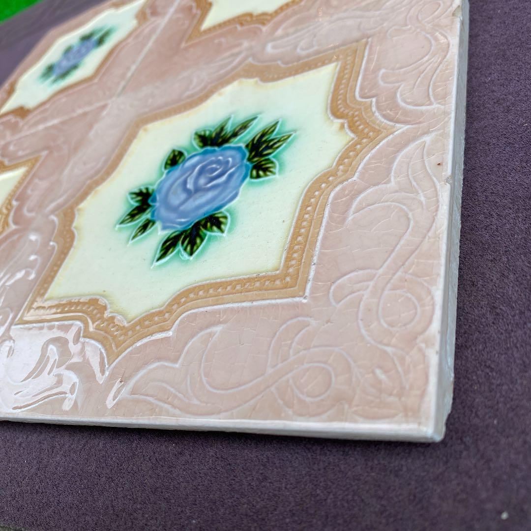 ハンドメイド日本製アンティークマジョリカタイル⑧Ａ４枚セット　プラナカンタイル