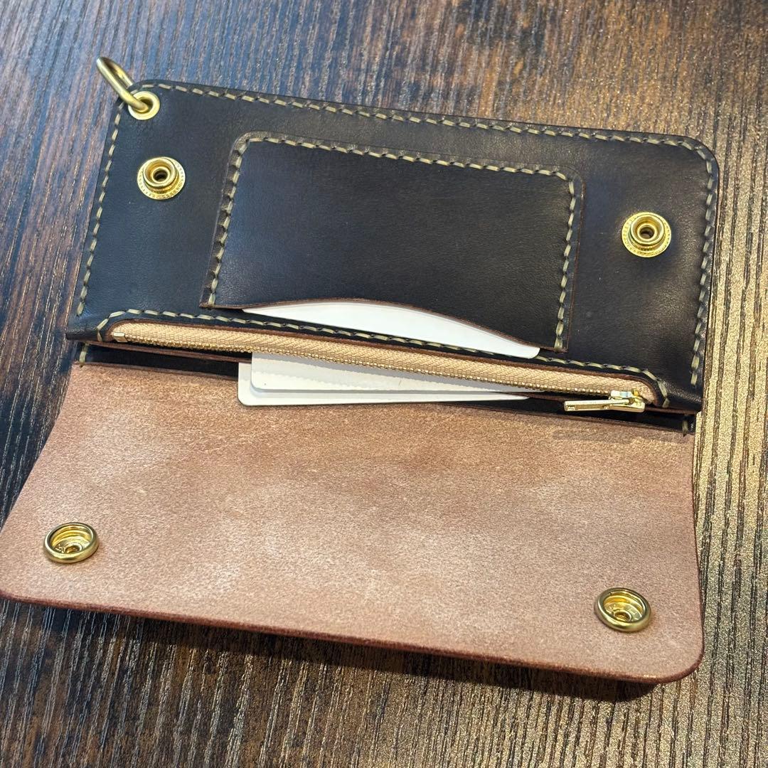 栃木レザー　トラッカーウォレット　茶芯ブラック