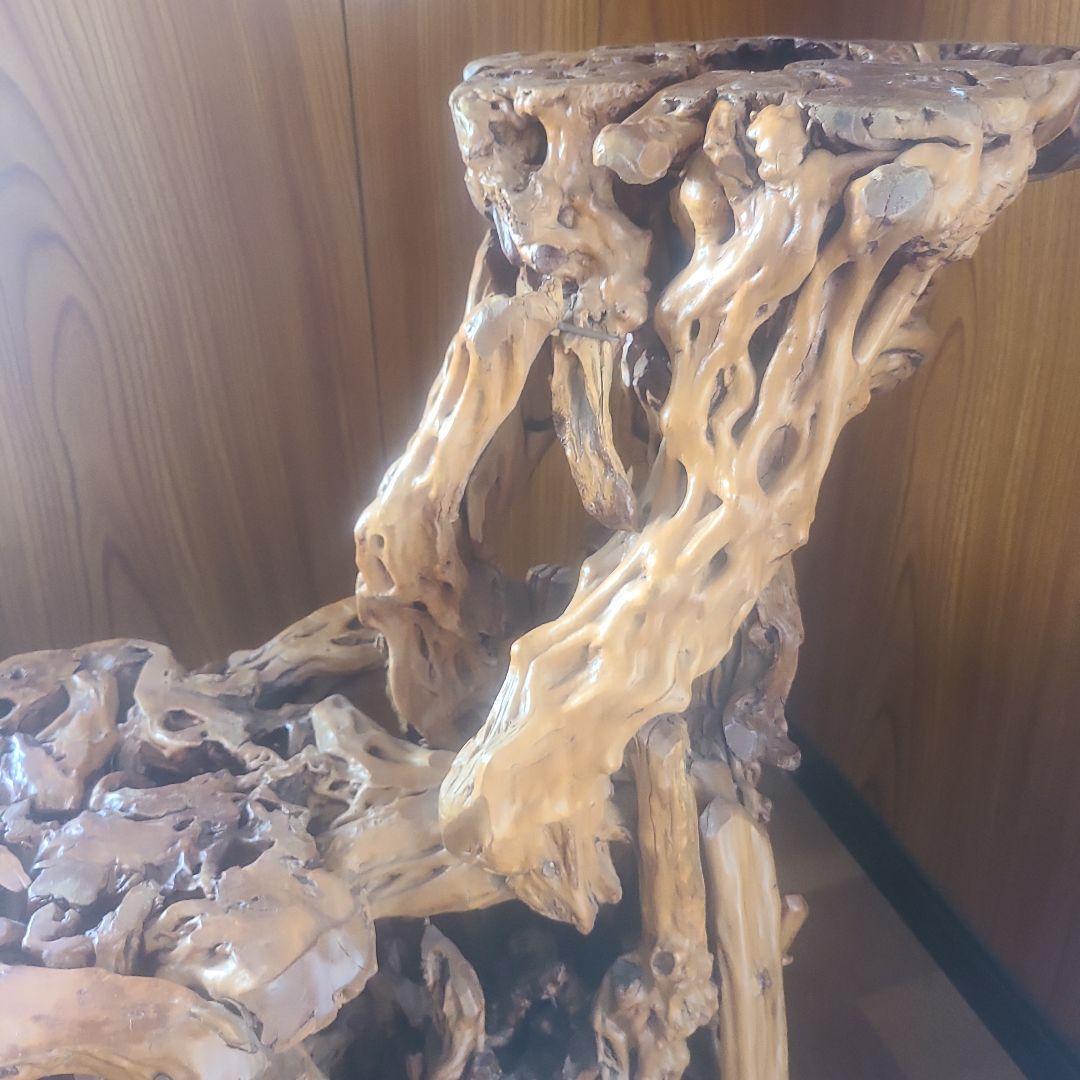 No.112 天然木　無垢材/根卓二段棚　木工芸　飾り台【希少】