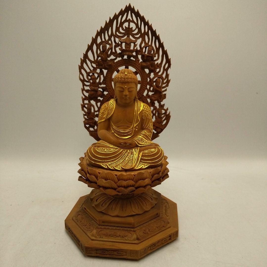 木彫　釈迦如来座像　八角台座　置物　オブジェ　アンティーク　美術品