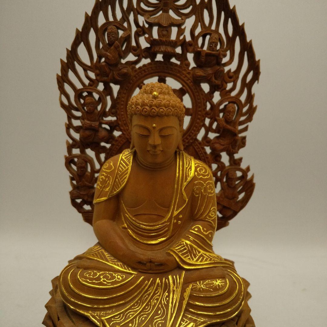 木彫　釈迦如来座像　八角台座　置物　オブジェ　アンティーク　美術品