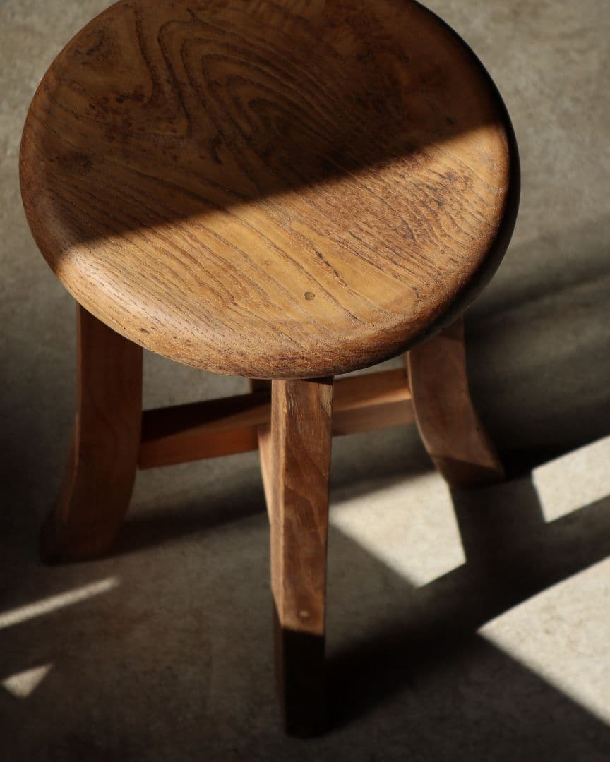 お値下げ中　古い栗材のスツール　古道具 古家具 アンティーク カフェ 丸椅子