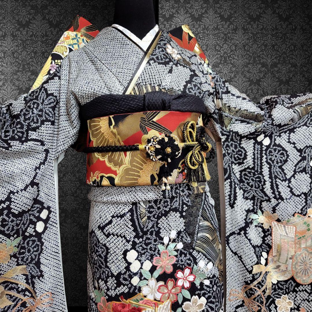 振袖フルセット(8点)・成人式・総絞り・本絞り・金駒刺繍・金彩加工・高級手縫い
