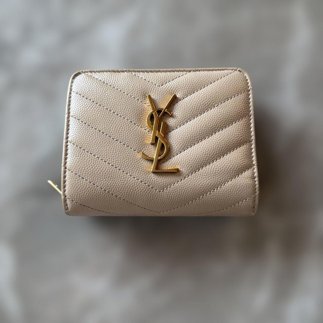 あ*み様 YSL 二つ折り財布 ベージュ キルティング