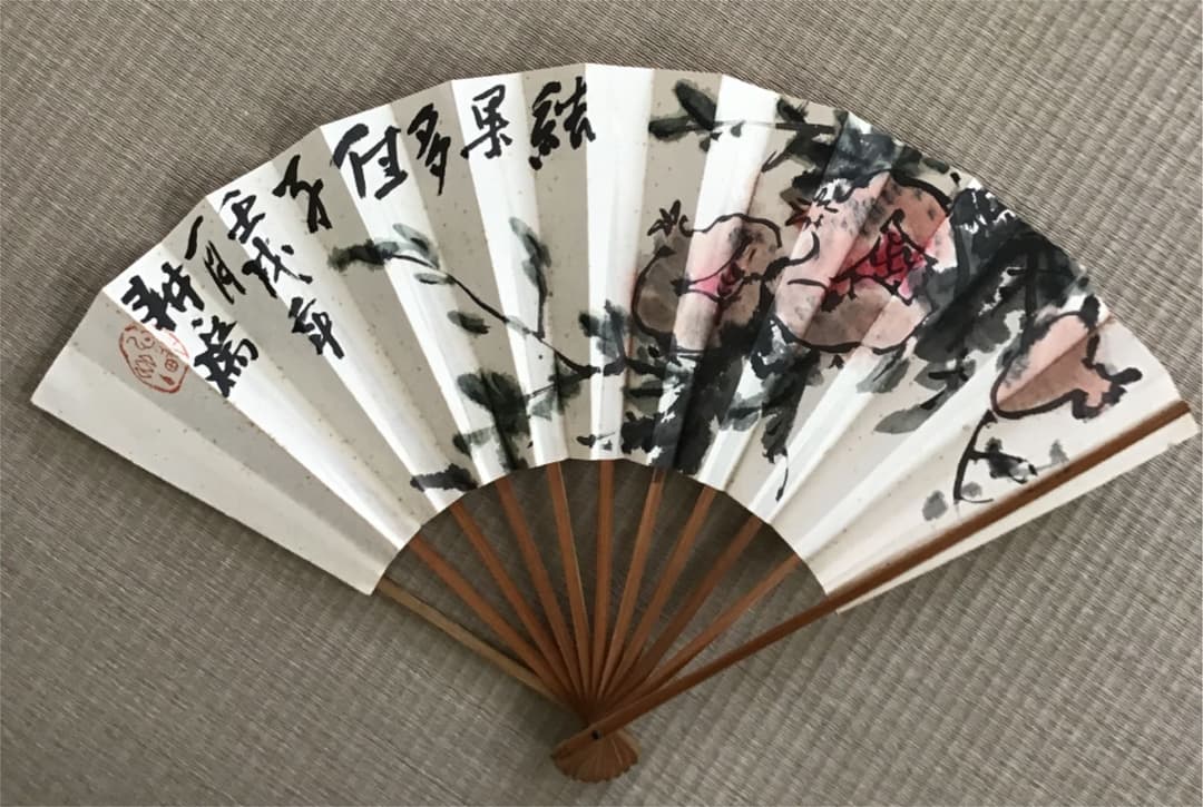 【安藤耕斎 あんどうこうさい 柘榴図】扇子