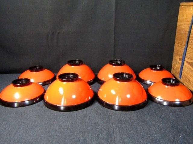 ★朱塗椀　楽器金蒔絵　吸物椀　木製漆器　和楽器　共箱蓋裏に銘　計10客★