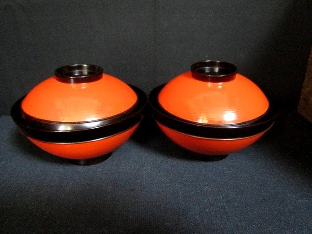 ★朱塗椀　楽器金蒔絵　吸物椀　木製漆器　和楽器　共箱蓋裏に銘　計10客★