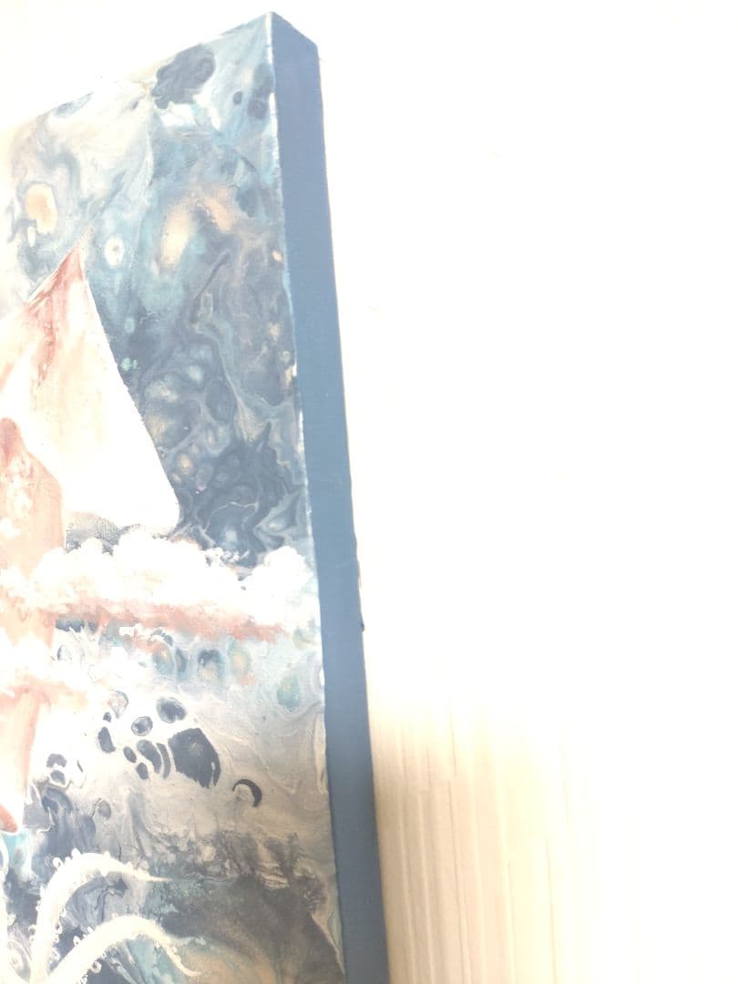 イカの油絵【つまみ雲】1点物の原画◆作者サイン入り/F3号サイズ油彩画