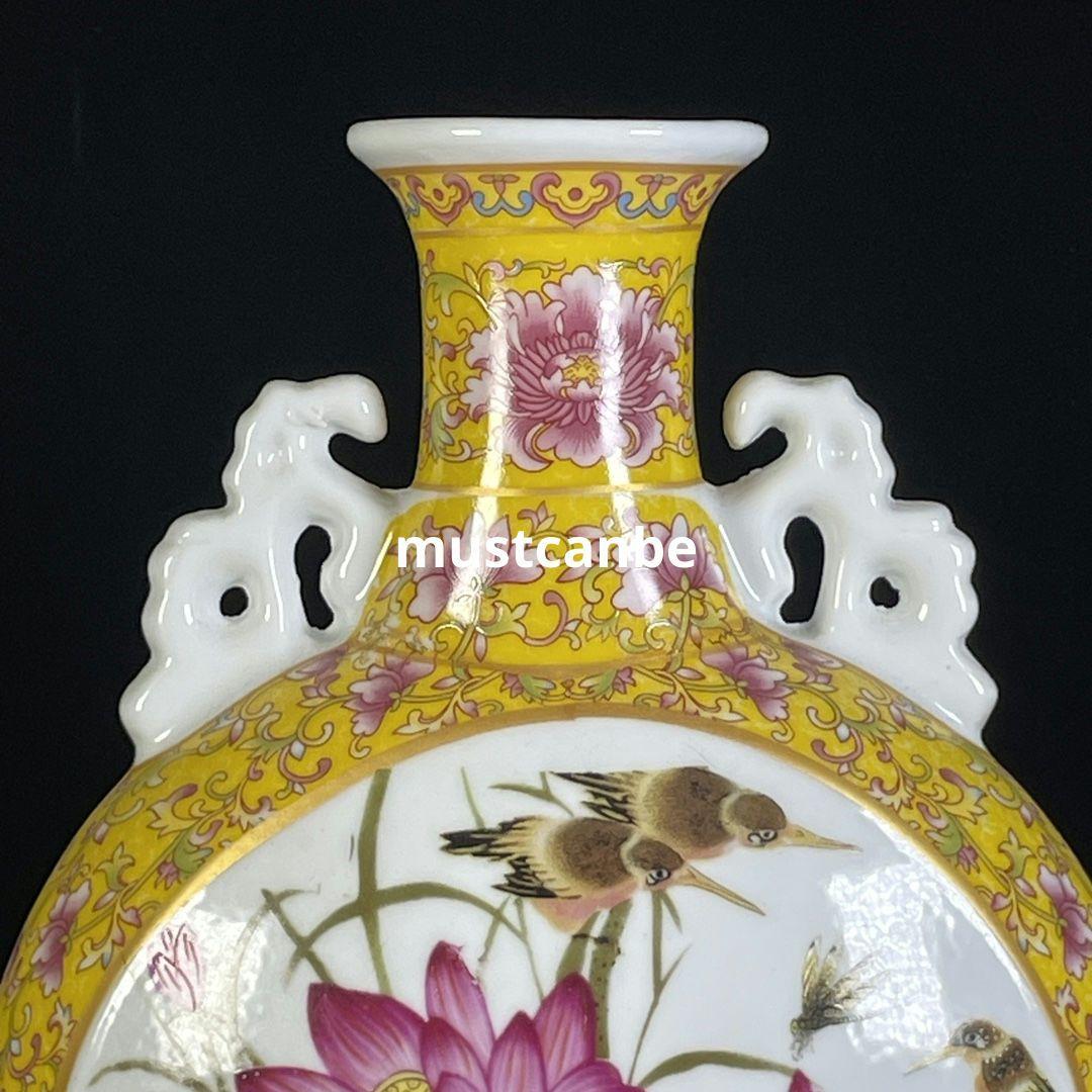 粉彩花鳥双耳抱月瓶 景徳鎮 陶磁器 装飾品 現代工芸品 美術品 置物