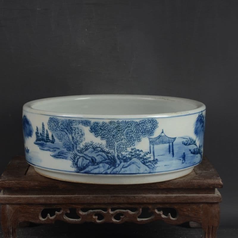 鯖山水  庭楼  筆洗  水仙の鉢  陶磁器 装飾品 現代工芸品美術品 置物