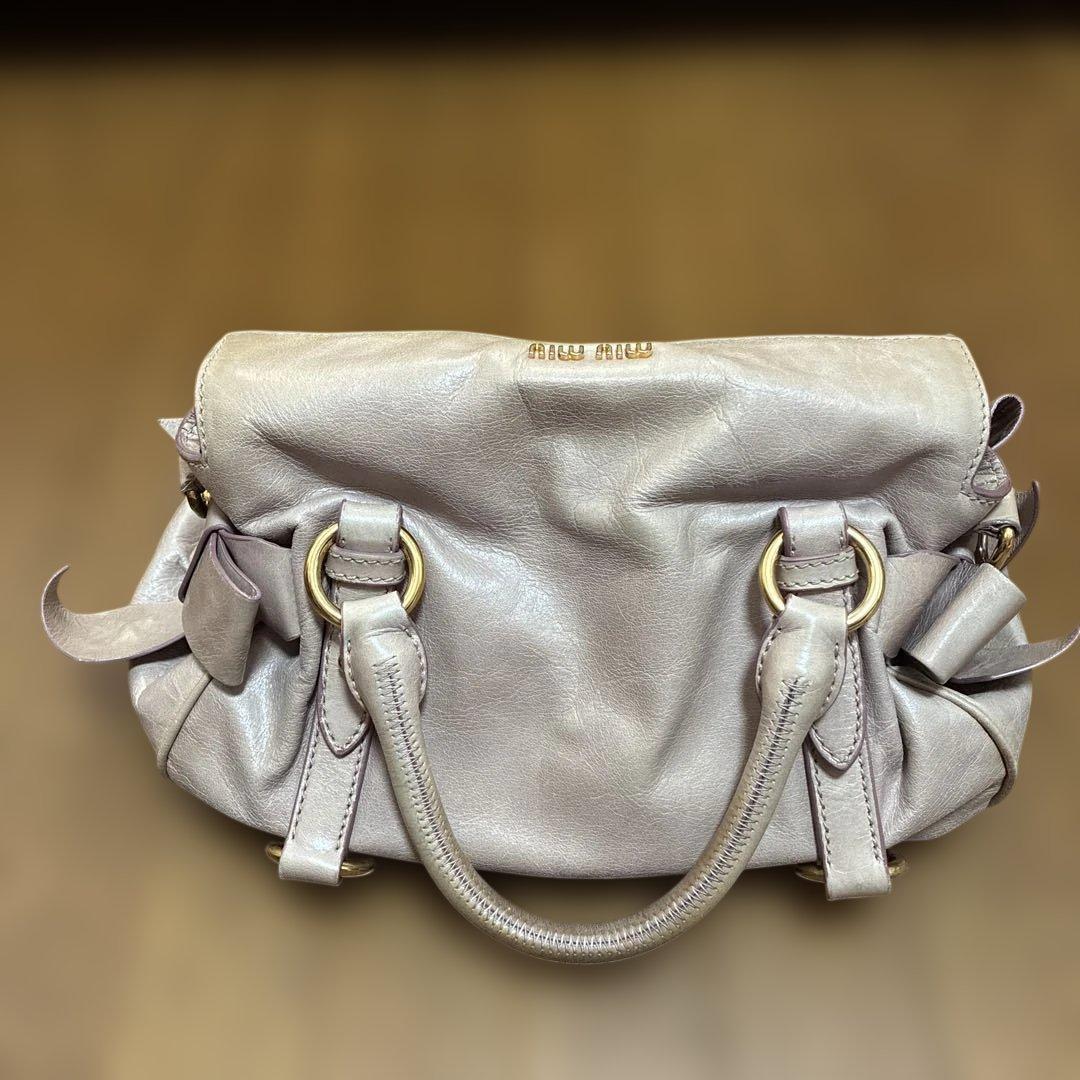 MIU MIU ミュウミュウ　2wayバッグ サイドリボン　くすみピンク