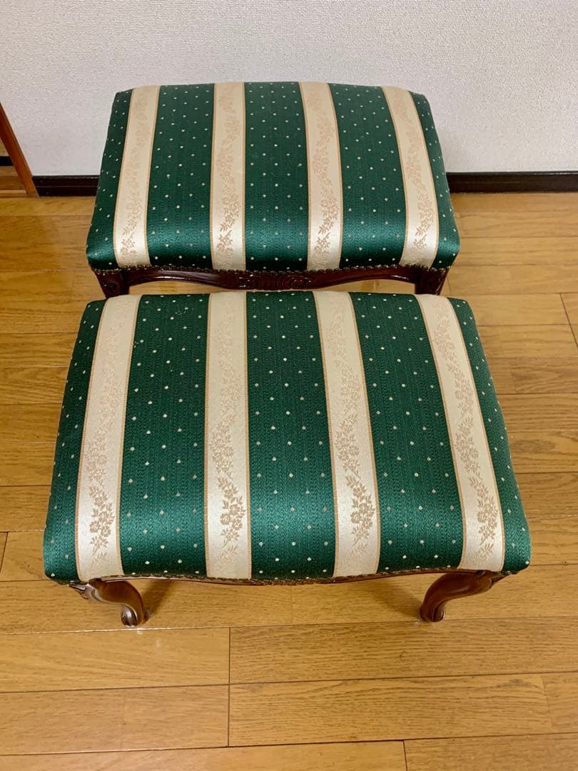 猫脚スツール ストライプ／イタリア製 グリーン／2セット