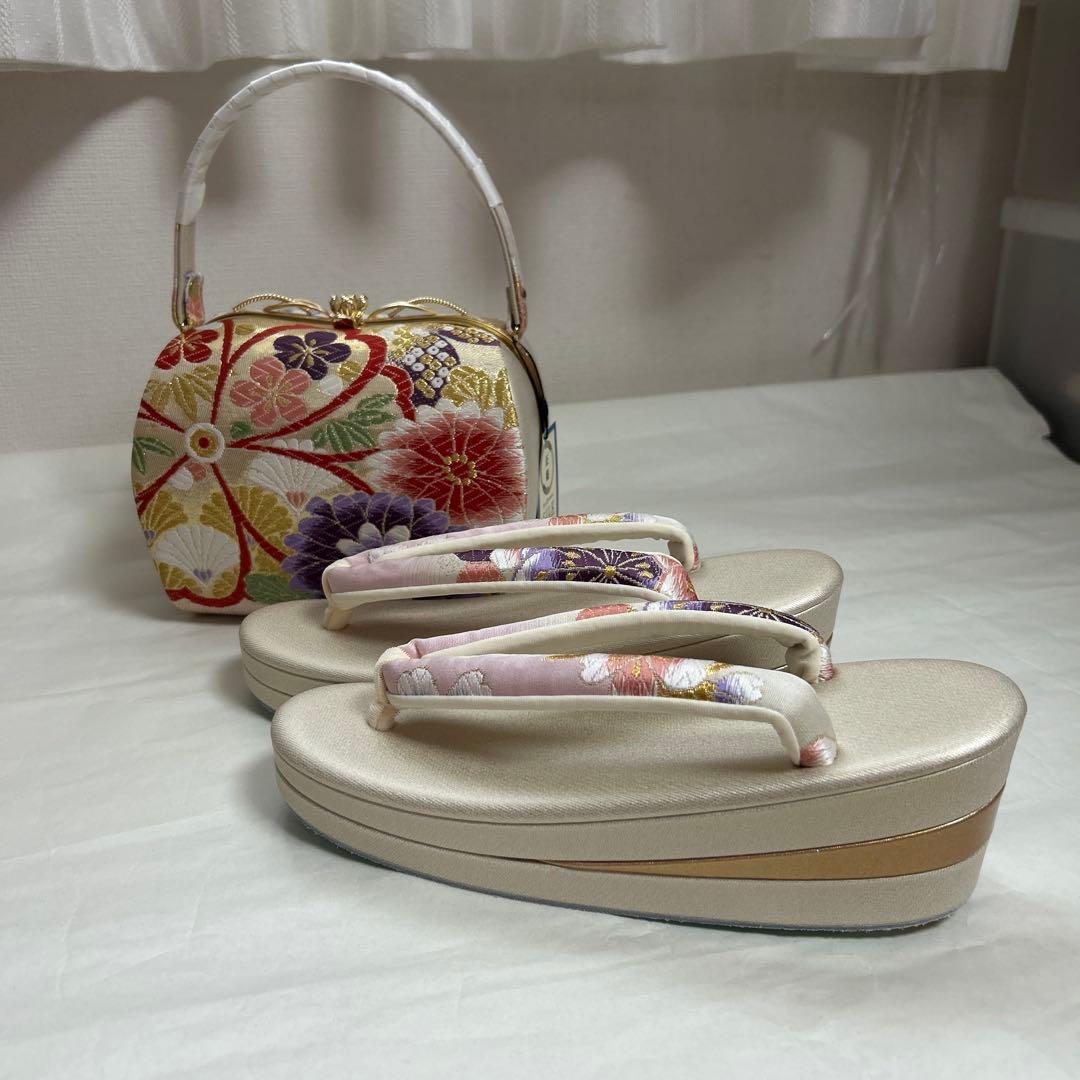 きょうこNo.38 和装　草履、バッグセット　　正絹　帯地　新品未使用