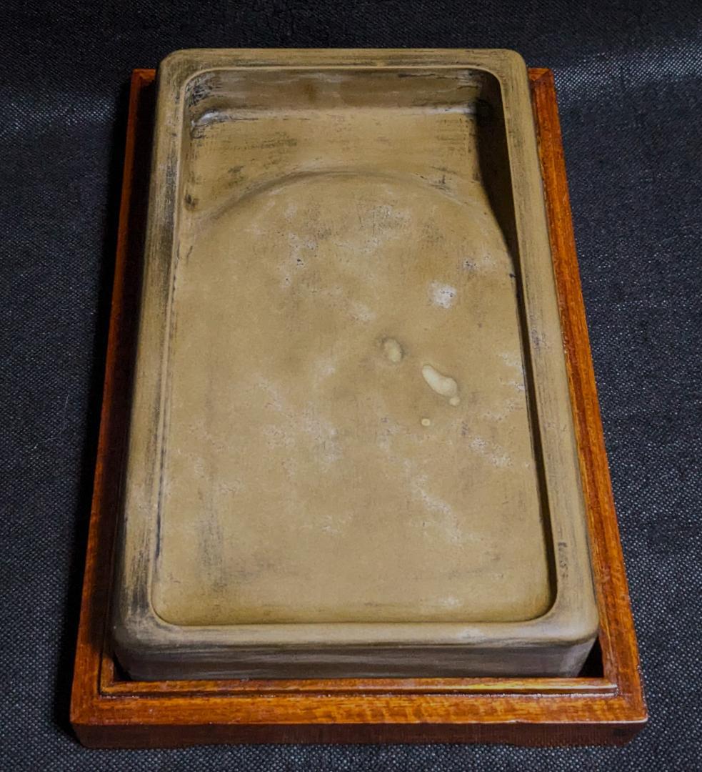 【澄泥硯　大型十吋　美しい鱔魚黄】◆加厚長方◆唐木箱◆蘇州霊巌山◆検→端渓・歙州