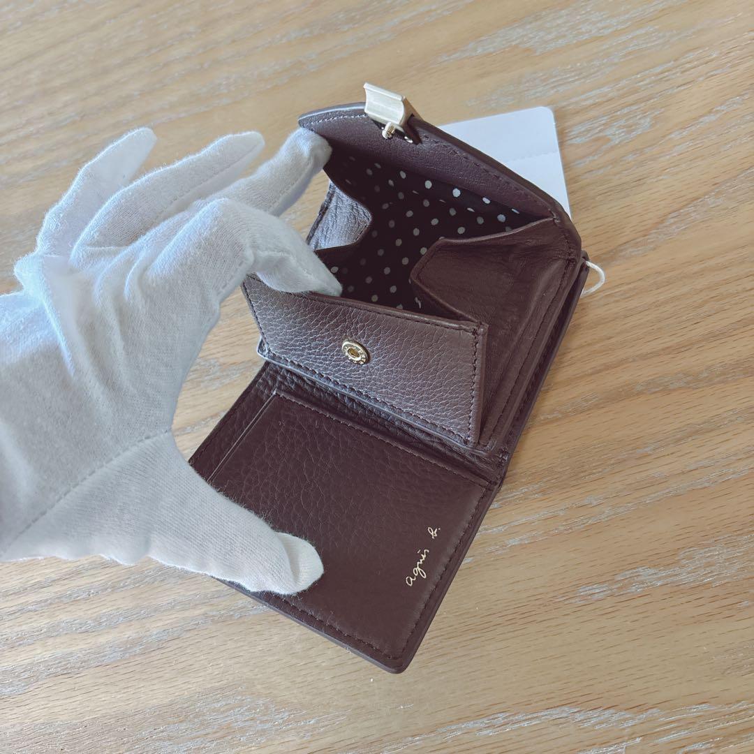 アニエスベー ミニ財布 本革 ブラウン 三つ折り財布 茶 ミニウォレット 新品