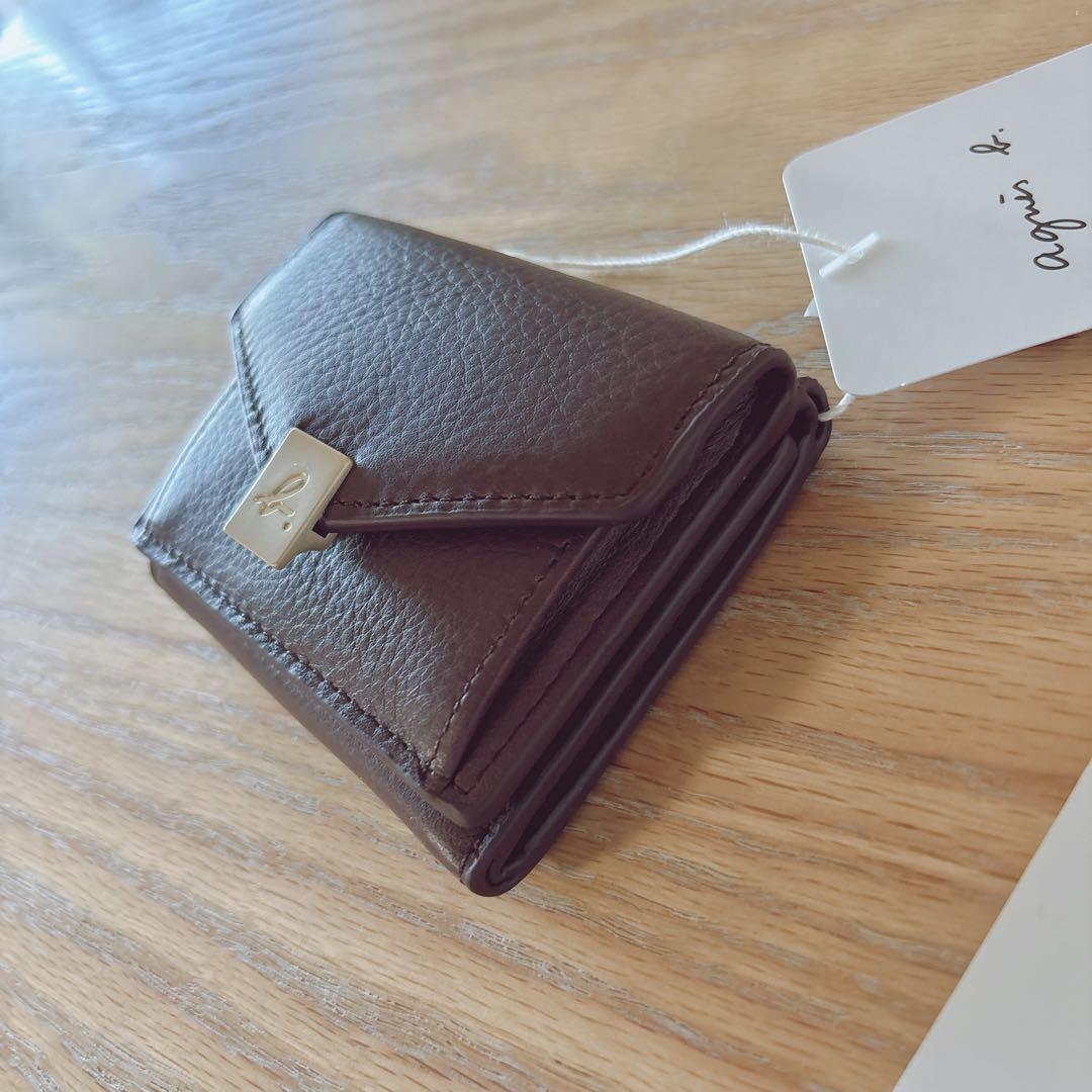 アニエスベー ミニ財布 本革 ブラウン 三つ折り財布 茶 ミニウォレット 新品