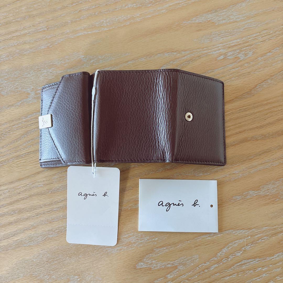 アニエスベー ミニ財布 本革 ブラウン 三つ折り財布 茶 ミニウォレット 新品