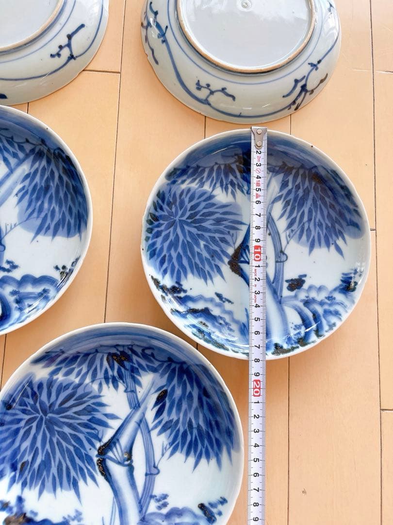 稀少 古伊万里 染付 竹文様 中皿 5客セット 江戸時代後期 手描き 骨董品