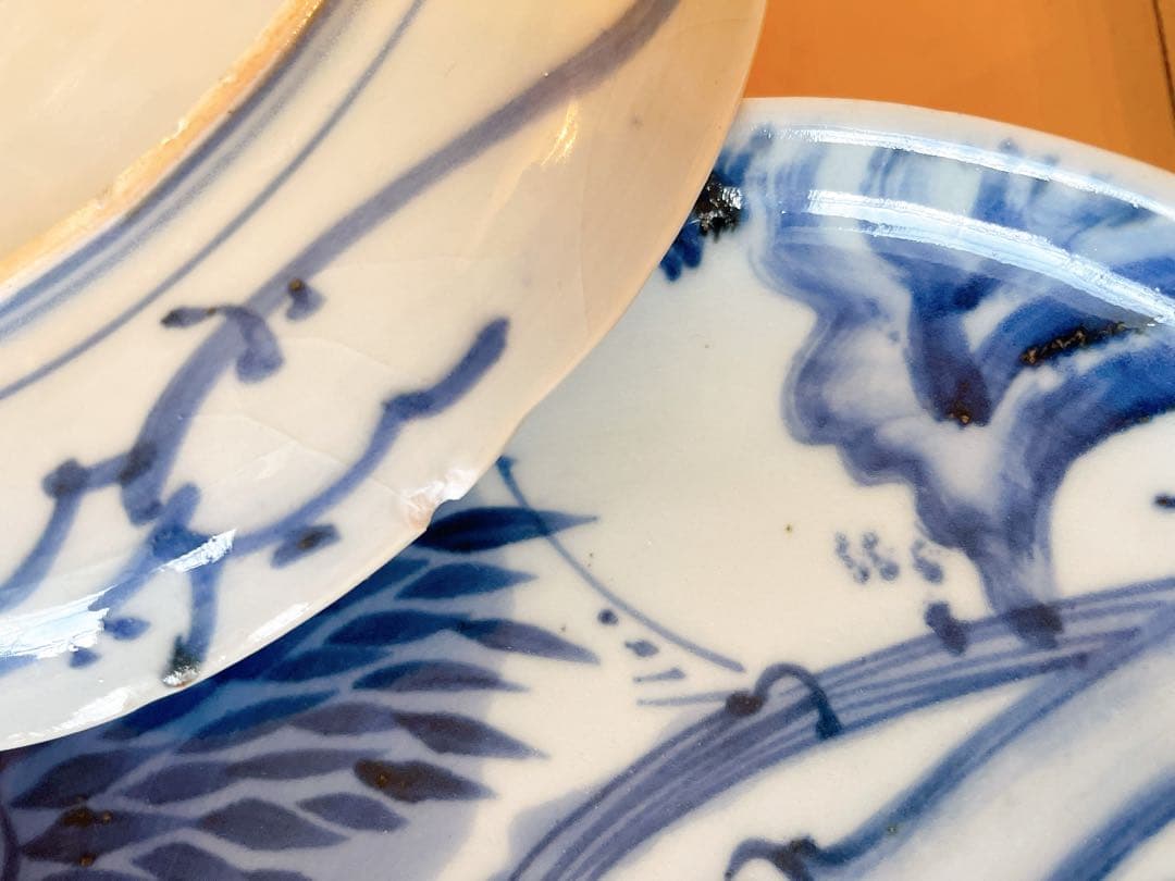 稀少 古伊万里 染付 竹文様 中皿 5客セット 江戸時代後期 手描き 骨董品