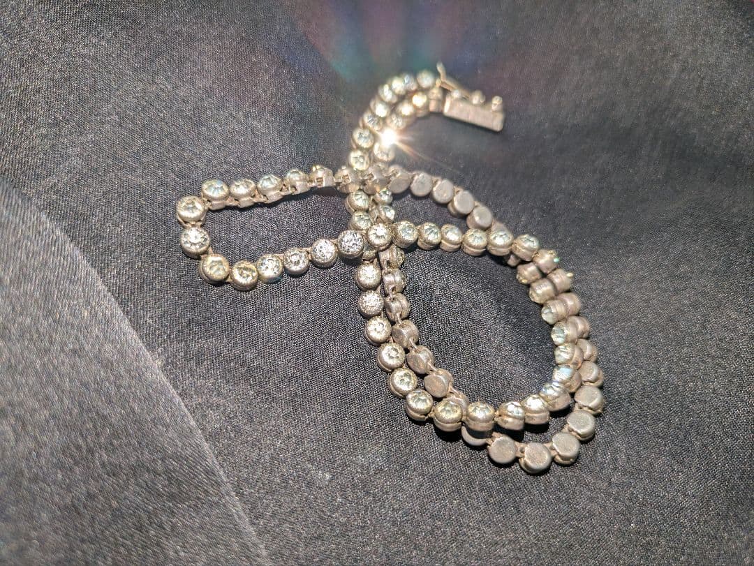 イギリス　アンティーク　クリアペースト　ネックレス　シルバー